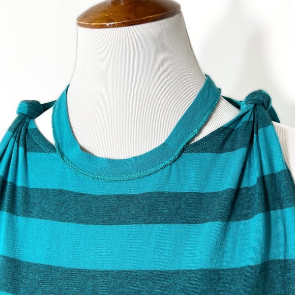 Free People Twist Knot Cutout Teal Blue Striped Sleeveless Crew Neck Tank Top - Picture 3 of 9
